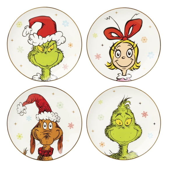 Lenox Dinnerware Set, Merry Grinchmas Accent Plates, Service for 4 Porcelain Accent plates, Microwave Safe and Dishwasher Safe, for Pasta, Salad and Dinner, Christmas Decoration (