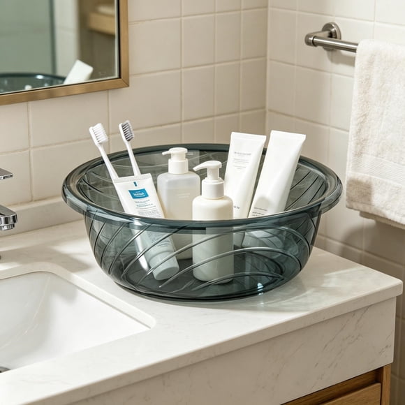 Large Thick Clear Plastic Round Basin, Multipurpose Wash Tub For Face Laundry Bath, Plastic Basin For Household Bathroom Kitchen, 12.4X9.5X4.3 Inches
