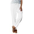 thumbnail image 1 of Summer Clearance! Womens Plus Size Pants,Summer Pants for Womens,Women's Solid Color Cotton Linen Waist Elastic Drawstring With Pocket Pants Long Pants, 1 of 5