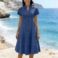 thumbnail image 2 of Yuyuzo Robes d'Été pour Femmes Chemises à Boutons Col en V Robes Ligne Décontractée Couleur Unie Robe Midi, 2 of 7