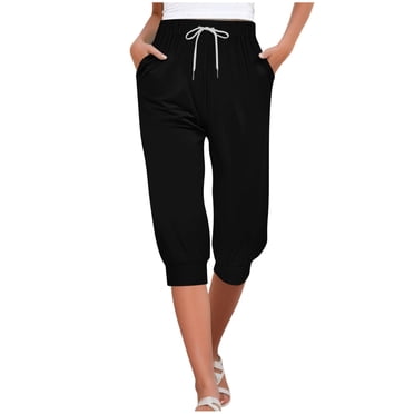 Timegard Womens Capri Pants Elastic Waisted Drawstring Cinch Bottom Comfy Casual Cropped Pants with Pockets
