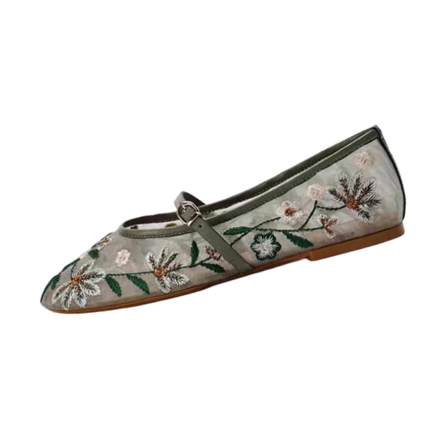 Mocassins pour Femmes, Chaussures Plates Décontractées avec Maille Brodée Florale, Semelle Souple Intérieur Extérieur