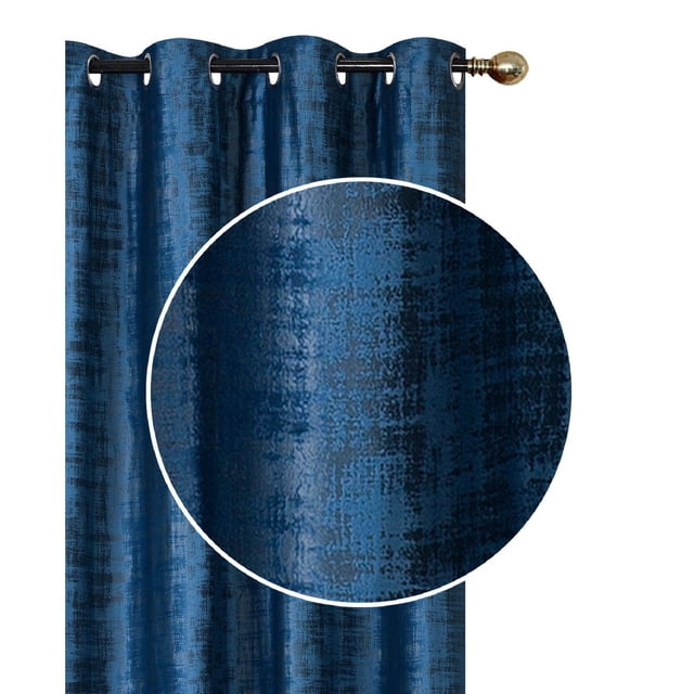 Embossed Rubber Panel & Grommets Navy Blue - Set of 2 velvet blackout curtains featuring a textured embossed rubber panel pattern in navy blue, with metal grommets for easy hanging, measuring 54 by 96 inches, ideal for living room or bedroom window treatments to enhance privacy and light control.
