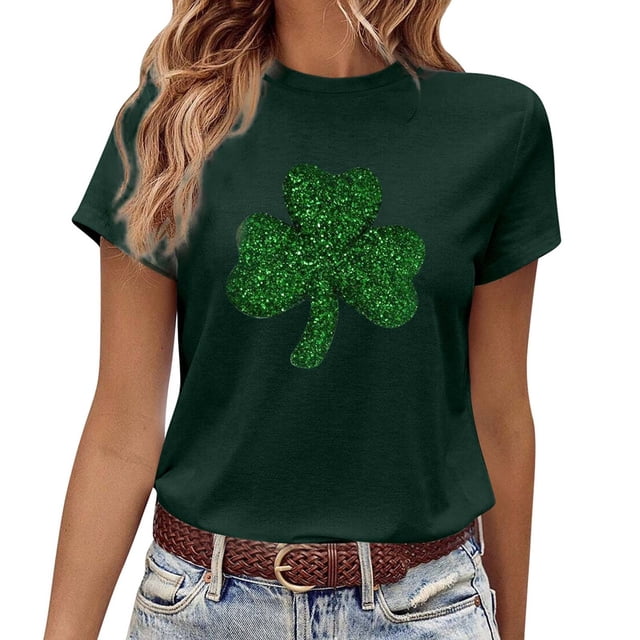 LUOGENLI T-shirts pour Femme pour Femmes T-Shirt à Col Rond à Manches Courtes pour la Saint-Patrick T-Shirt Tee T-shirts Femmes Blanc Saint-Patrick 4xlt T-shirts pour Femmes T-shirts Graphiques Pâques Vert Foncé TG
