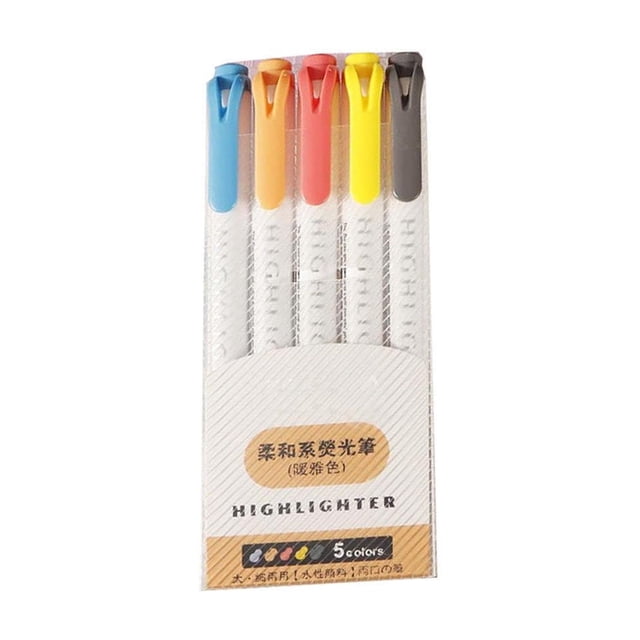 Lisbinx Double-Ended Highlighter Marking Pen Set for Notes, 5 Colours, 10 mL Ink Per Pen, Dual Tips for Underline and Highlight, Pen for Paper
