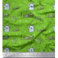 thumbnail image 1 of Soimoi Green Moss Georgette Fabric Windmill & Watering Can Garden Accessories Print Sewing Fabric Yard 42 Inch Wide, 1 of 1