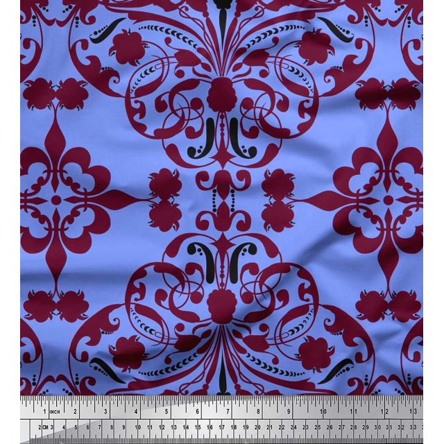 Soimoi Polyester Crepe Fabric Moroccan Damask Print Sewing Fabric Yard 52 Inch Wide