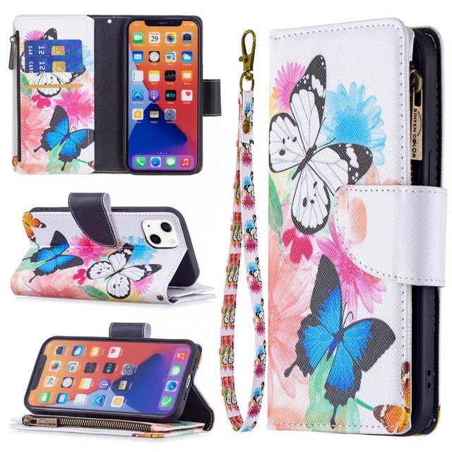 Compatible with 13 Detachable Magnet Zipper Wallet Leather Case Cash Pocket with Multiple Card Slots Holder Wrist Strap Removable Cover