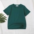 thumbnail image 2 of PMVFHDE T-Shirt à Manches Courtes d'Été Uni pour Enfants à Col Rond - Haut Léger, Respirant et Doux Vert Foncé, 9-10 Ans, 2 of 3