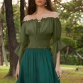 thumbnail image 2 of bbymog Womens Renaissance Peasant Blouse Off Shoulder Trumpet Sleeve Tops Army Green XXL, 2 of 7