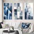 thumbnail image 1 of Designart "Retro Navy Blue Cubist Dreams II" Modern Geometric Framed Wall Art Set Of 3 - Blue Abstract Frame Canvas Set For Living Room Decor, 1 of 6