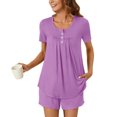 thumbnail image 2 of AherBiu Ensembles de Pyjama pour Femmes 2 Pcs Boutons Col Rond Hauts Ensemble de Pjs Shorts Confortables Vêtements de Nuit Vêtements de Nuit, 2 of 7