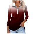 thumbnail image 1 of T-shirts pour Femmes Mode Féminine T-Shirt Imprimé Manches 3/4 Blouse Col Rabattu Décontracté, 1 of 8