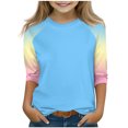 thumbnail image 1 of SERTG T-Shirt Mode Enfant Col Rond Manches 3/4 Imprimé Col Rond pour Été et Printemps 4-15 Ans (Bleu3,9 Ans), 1 of 7
