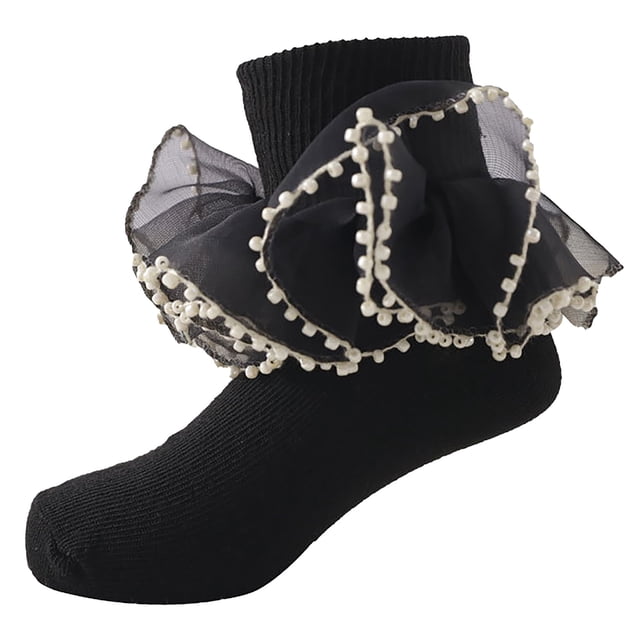 dmqupv Kids Socks Toddler Socks Floor Socks Lace Socks With Ripple And Ruffle Socks For Toddler Girls Black,Size for 6-8 Years