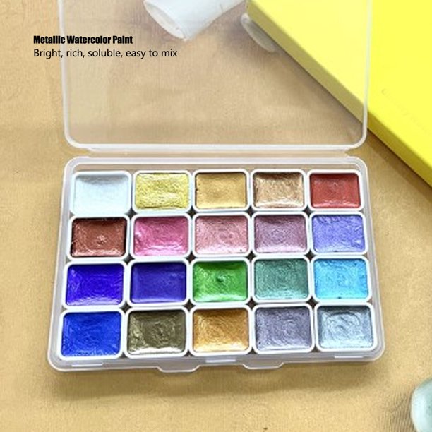 Set Aquarelle Métallique 20 Couleurs – Boîte Nacrée Portable – Peinture Chatoyante Pour Artistes Débutants Et Confirmés