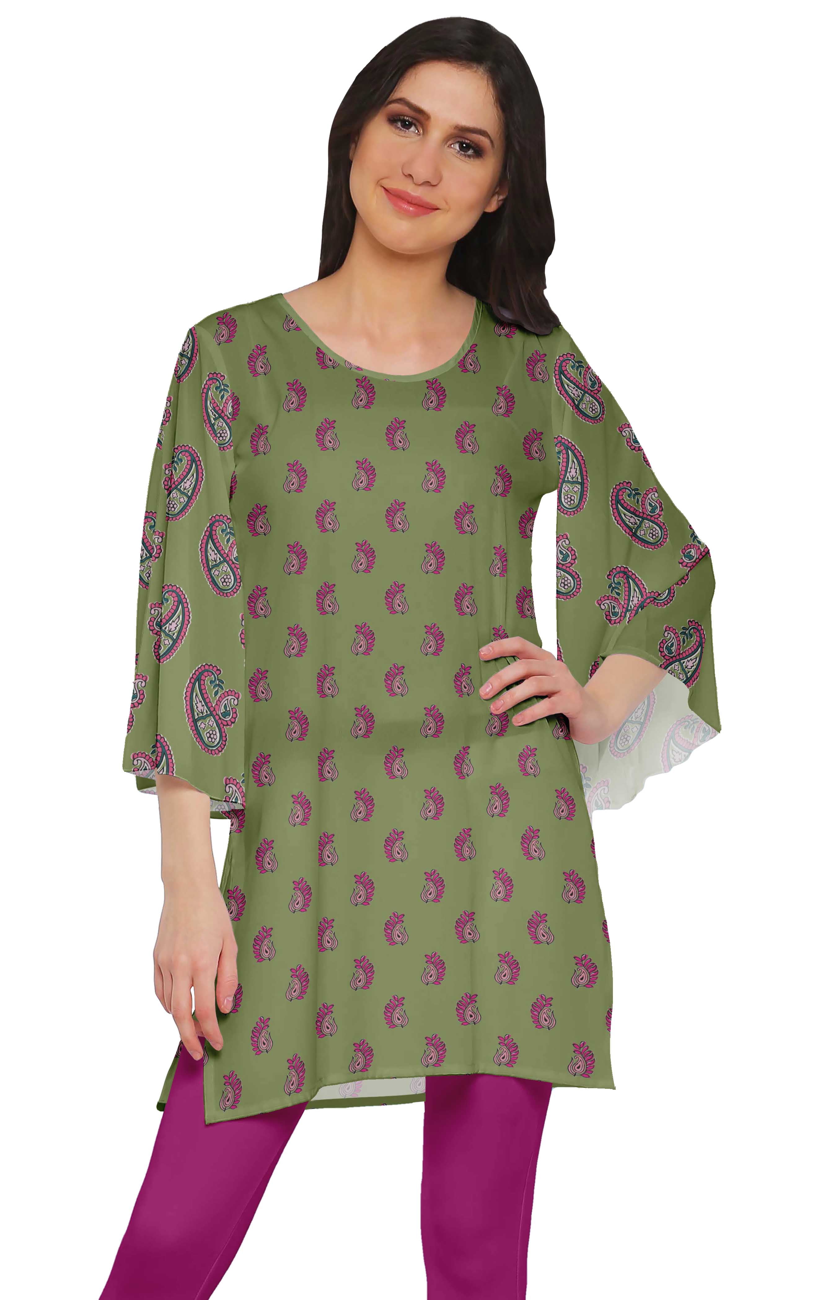 Moomaya Robes Tuniques Courtes Femmes Manches Kimono Kurti Imprimé Mini Tenue d'Été