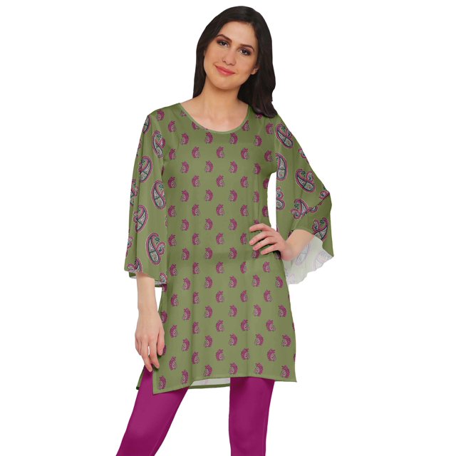 Moomaya Robes Tuniques Courtes Femmes Manches Kimono Kurti Imprimé Mini Tenue d'Été