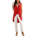 thumbnail image 2 of INSPIRE CHIC Hauts Asymétriques pour Femmes à Ourlet Haut-Bas Sans Manches à Col en V Ourlet Irrégulier Blouse Fluide Hauts Rouge P, 2 of 5
