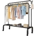 thumbnail image 1 of SUSUZI 51” Double Rod Clothes Rack – 150LBS Garment Rack with Wheels, 4 Hooks and Bottom Storage (Black), 1 of 8