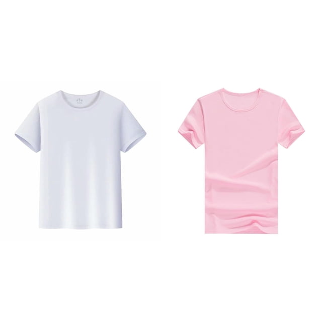 Lot de 2 (Blanc 1 Pce et Rose 1 Pce) Multipack par Hauts T-Shirts Manches Courtes T-Shirt Uni Haut Tees Garçon & Fille Unisexe Hauts Enfants Col Rond T-Shirt