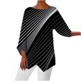 thumbnail image 1 of Pompotops Mode Femmes Imprimé T-shirt Mi-Longueur Manches 3/4 Blouse Col Rond Casual Tops Dégagement, 1 of 5