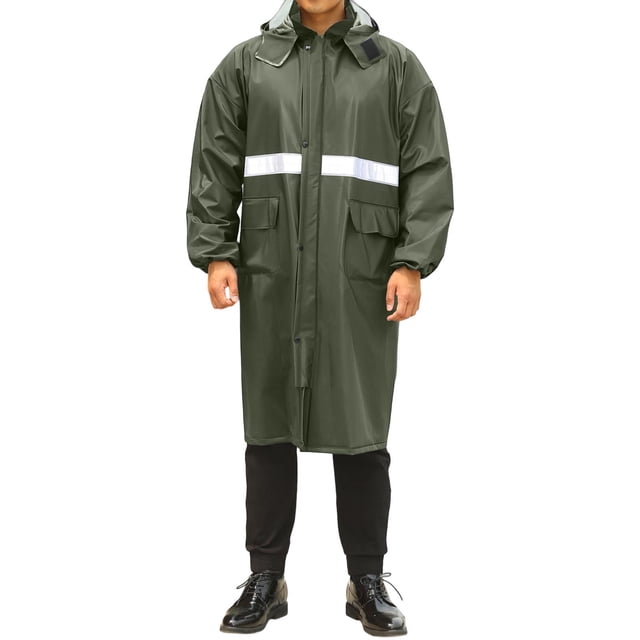 LOVZFMLL Jackets for Men Rainstorm Proof Long Raincoat PVC Hiking Raincoat Solid Color Reflective Strip Men's Long Sleeved Raincoat