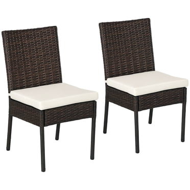 Outsunny Outdoor Dining Chairs w/ Cushion, Patio Wicker Dining Chair, Brown