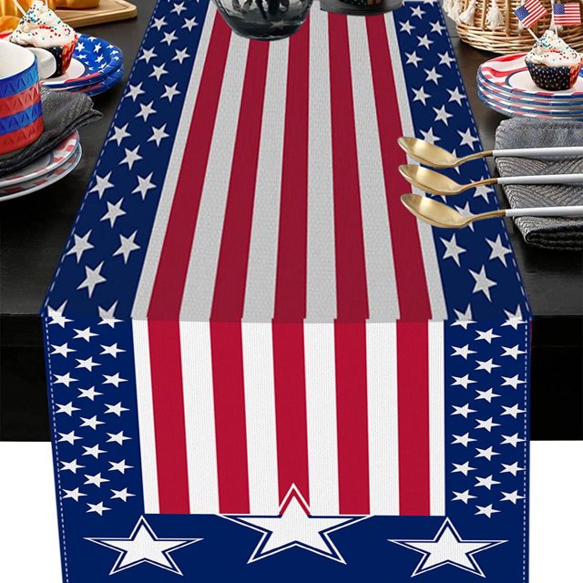 Amzcrzy Fête de l'Indépendance Américaine Patriotisme Chemins de Table Fête du 4 Juillet Nappes Décorations pour Cuisine Maison Salle à Manger 13X72 Pouces Rouge Blanc Bleu Étoile Nappes en Polyester