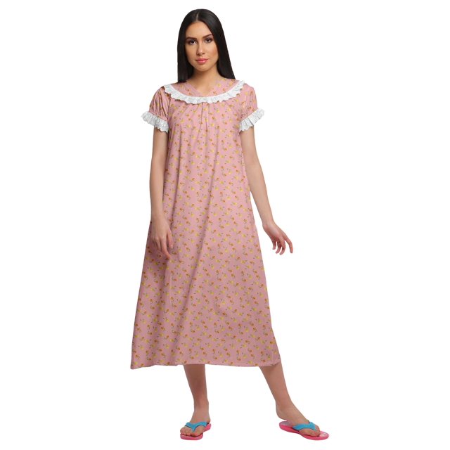 Moomaya Robe de Nuit à Manches Courtes Imprimée pour Femmes en Coton