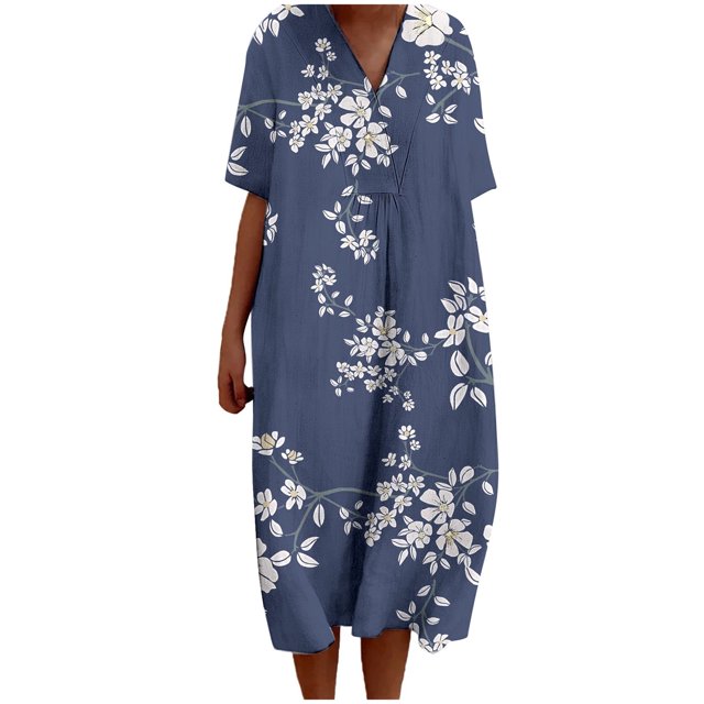 TJAZFJPA Robes Moulantes pour Femmes Mode pour Femmes Été Style Plage Imprimé Col en V Manches 5/4 Robe Décontractée (1) Robe Formelle d'Hiver Femme Robe d'Été pour Femmes