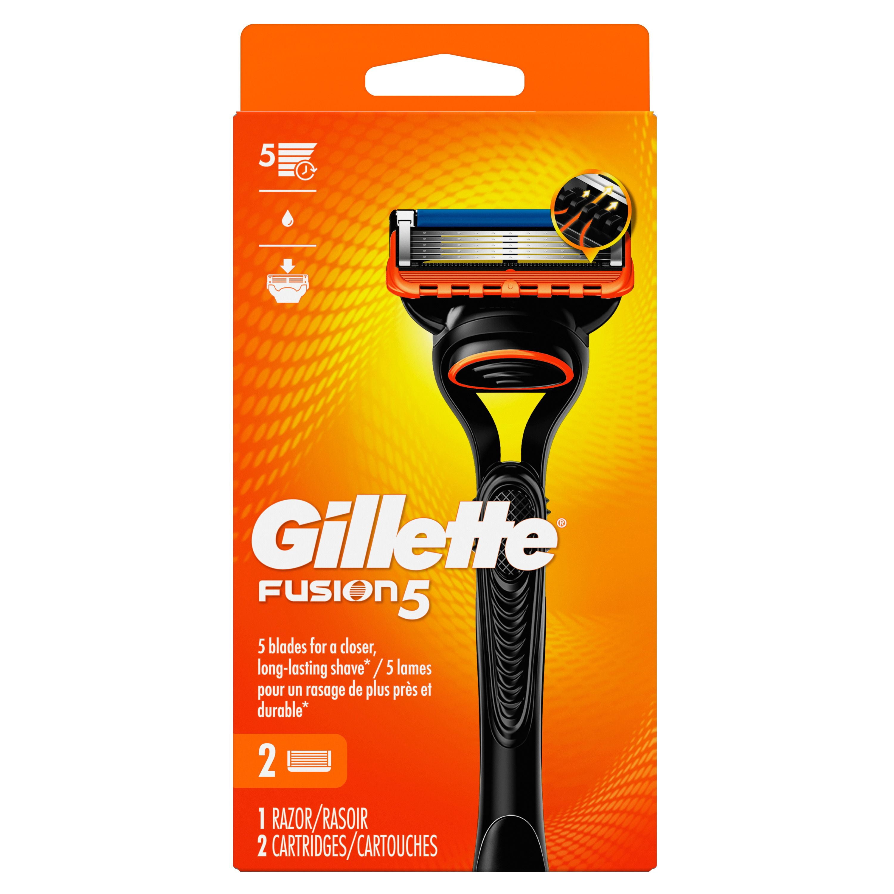 Gillette Fusion5 Rasoir pour Hommes, 1 Manche de Rasoir, 2 Cartouches de Lames, avec Bande Lubrifiante et Tondeuse de Précision pour Hommes