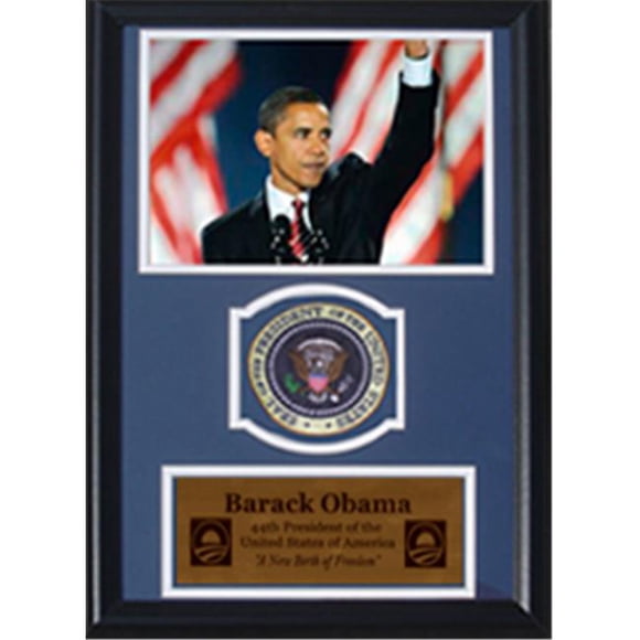 Encore Select 189-KN23808 Barack Obama Agitant des Drapeaux avec Écusson Commémoratif Présidentiel dans un Cadre Photo de Luxe 12 Po x 18 Po