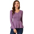 thumbnail image 1 of INSPIRE CHIC Women's V Neck Long Sleeve Ribbed Pullover Knitted Peplum Top, 1 of 6