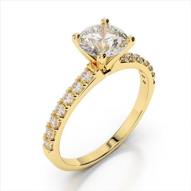 Bagues de Mariage Diamond Moissanite Naturelle Ronde Solitaire 2.28 Ct pour Femmes Or Jaune 14K Solide