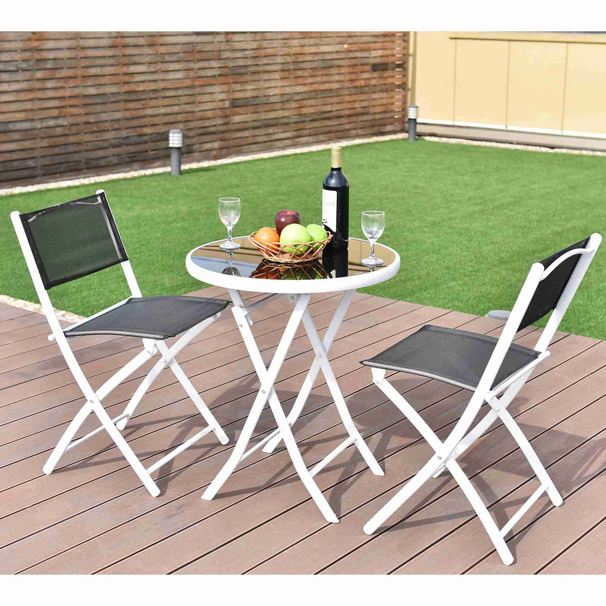 Costway 3pcs Folding Bistro Table Chairs Set Garden Backyard Patio Furniture Black