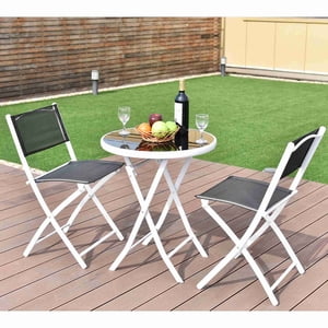 Costway 3pcs Folding Bistro Table Chairs Set Garden Backyard Patio Furniture Black