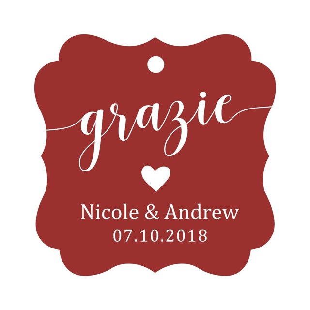 Darling Souvenir GRAZIE Thank You Wedding Favors Gift Paper Tag Custom Party Hang Tags-Maroon-50 Tags