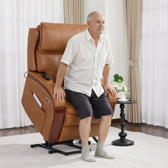 MCombo Faux Leather Recliner Chair for Elderly, Power Lift, Massage and Heat, Adjustable Headrest