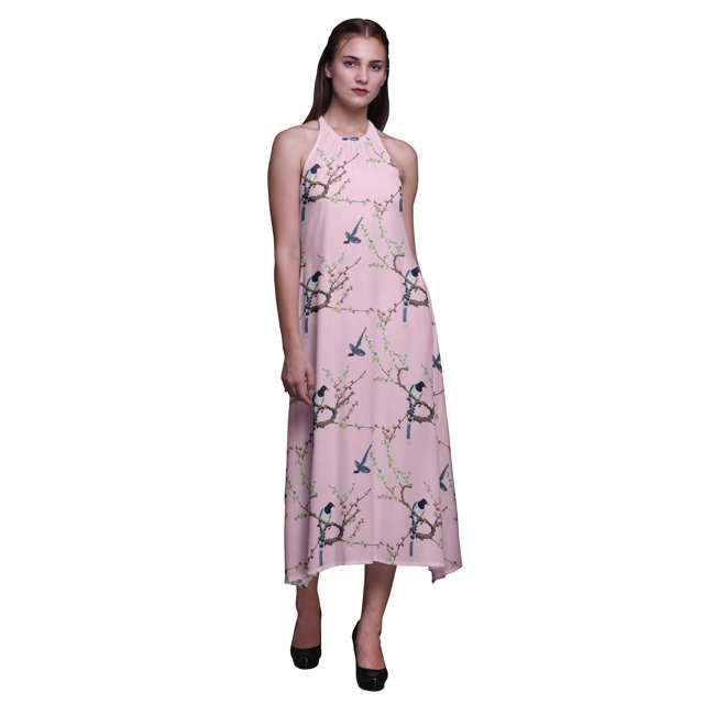 Bimba Robe de Plage Longue Dos Nu à Col Licou Imprimée pour Femmes, Rayondress - Très Petit
