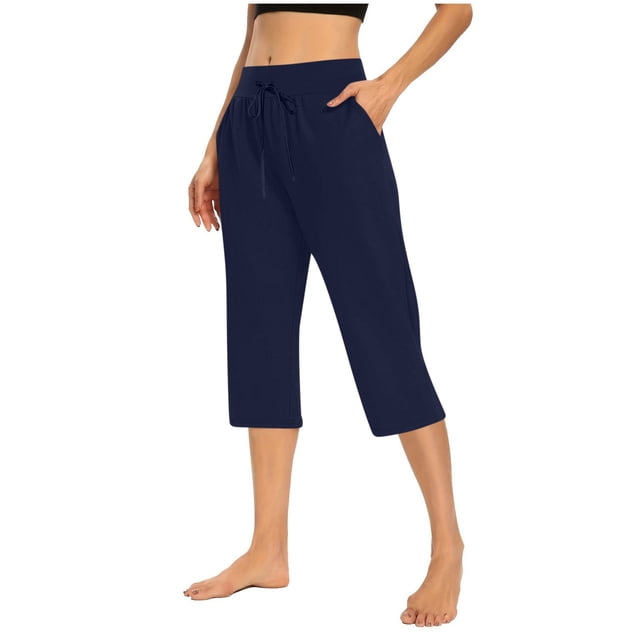 Plebaso Capri Pants for Women Drawstring Cropped Wide Leg Pants Lightweight Lounge Yoga Capris with Pockets