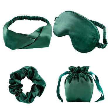 Masque de Sommeil Masque pour les Yeux en Soie pour Dormir Bandeau Couvre-Yeux avec Serre-Tête Pochette Chouchou pour Voyage Nuit Sommeil Ensemble Cadeau de Noël