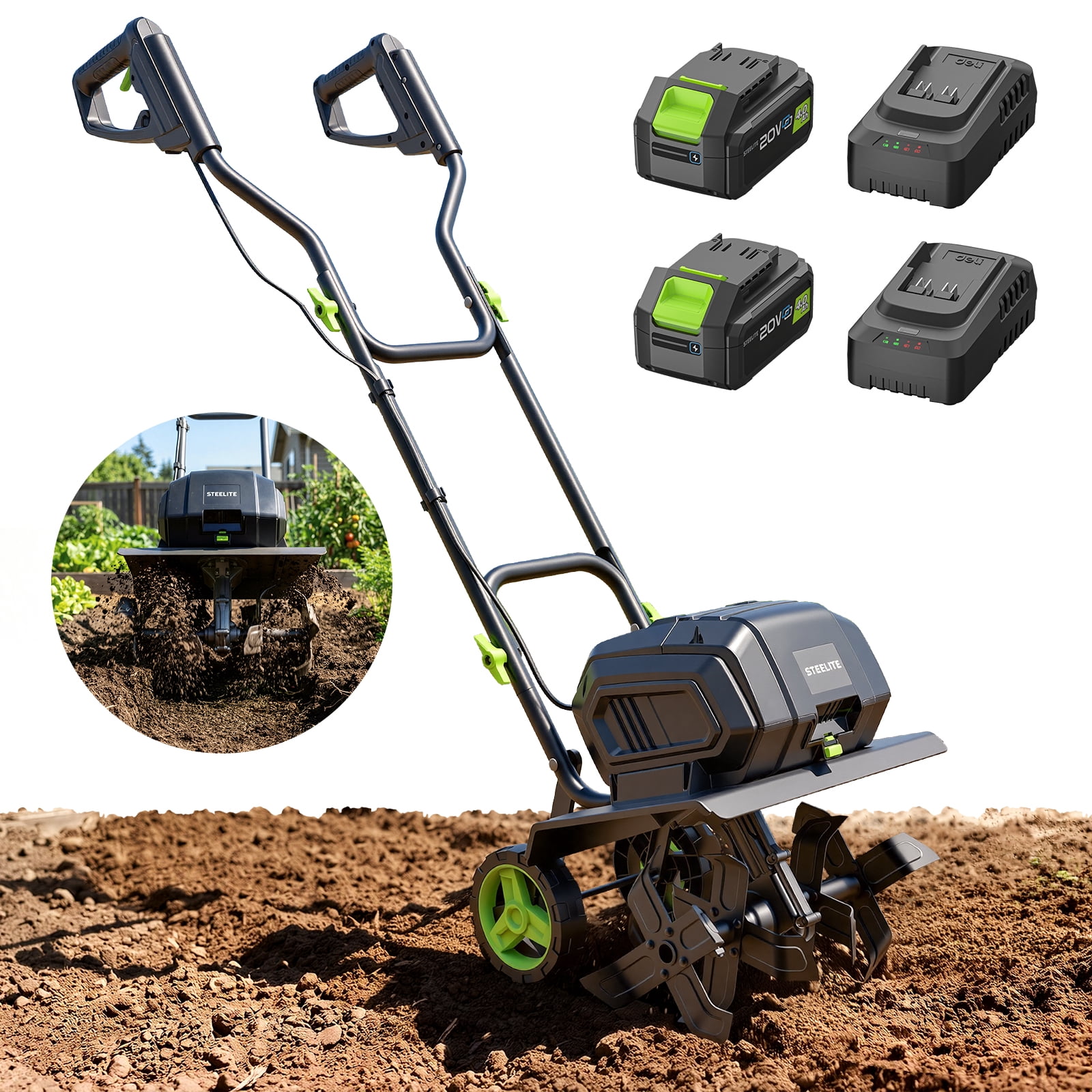VERNE(ベルン) VST Maestro Black VR-VV-21M4 Steelite 2x21V Max 14-Inch Cordless Tiller with Brushless Motor