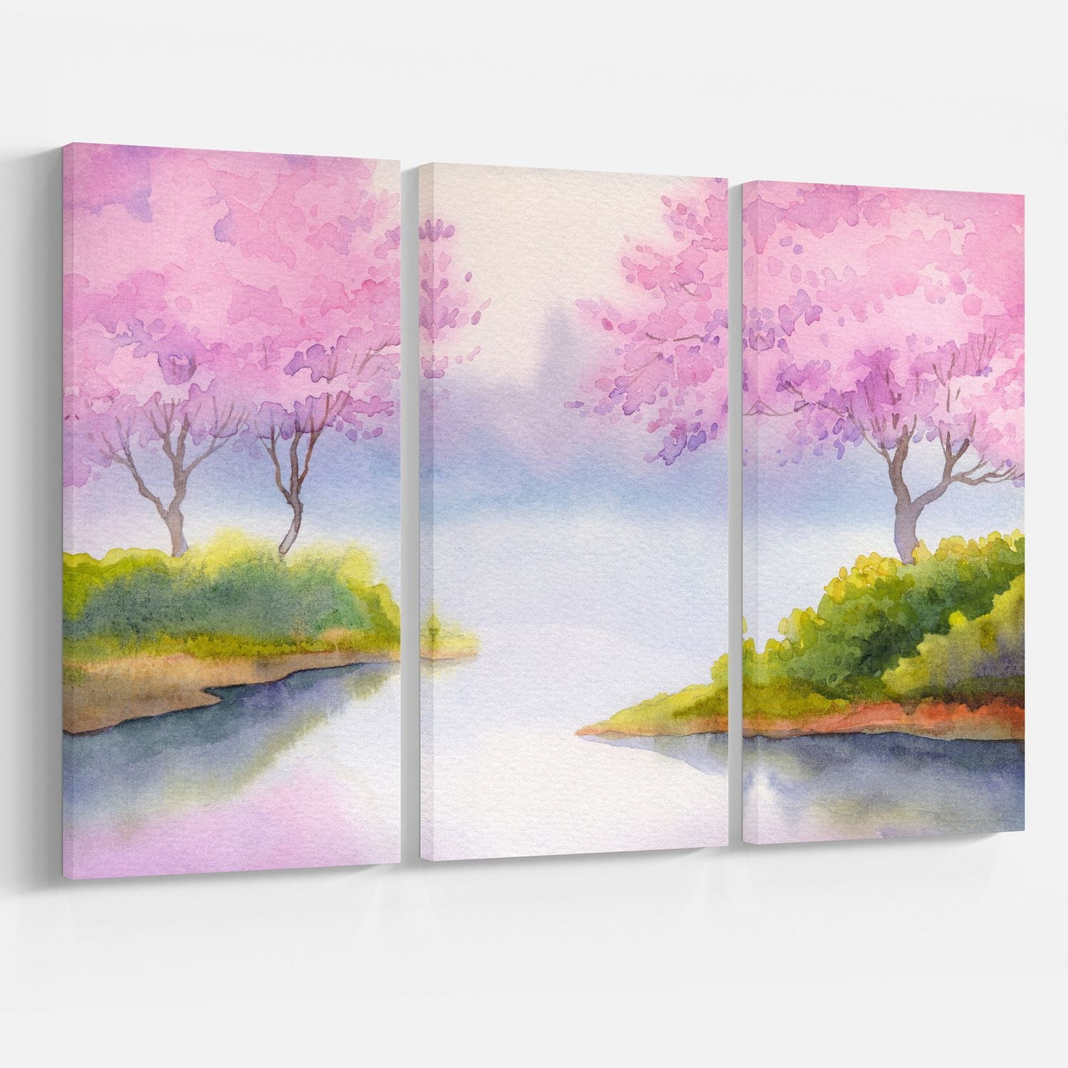 Impression sur toile « Flowering Trees Over River » Design Art