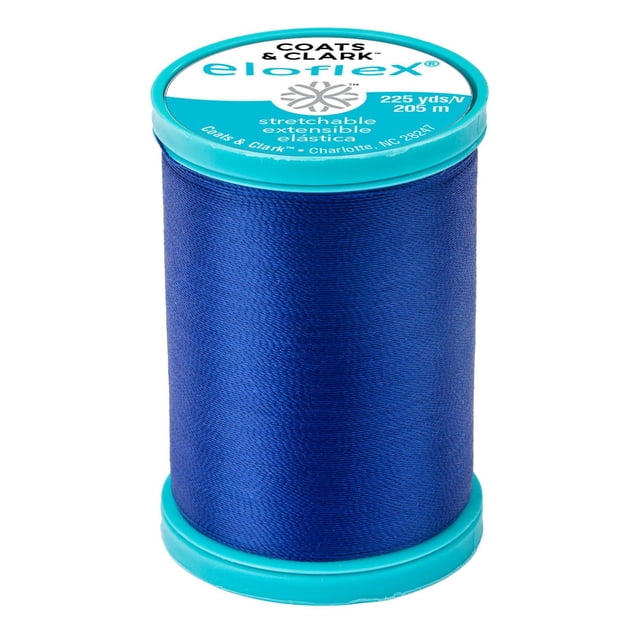 Coats & Clark Eloflex Bobine de Fil Extensible en Bleu Nugrec, 225 Verges de 100 % Polybutylène Téréphtalate (PBT) avec Poids de Fil 27, Conçue pour des Coutures Extensibles dans des machines à Coudre Conventionnelles et overlock, Idéale pour Justaucorps, Maillots de Bain et Vêtements de Sport en Tricot.