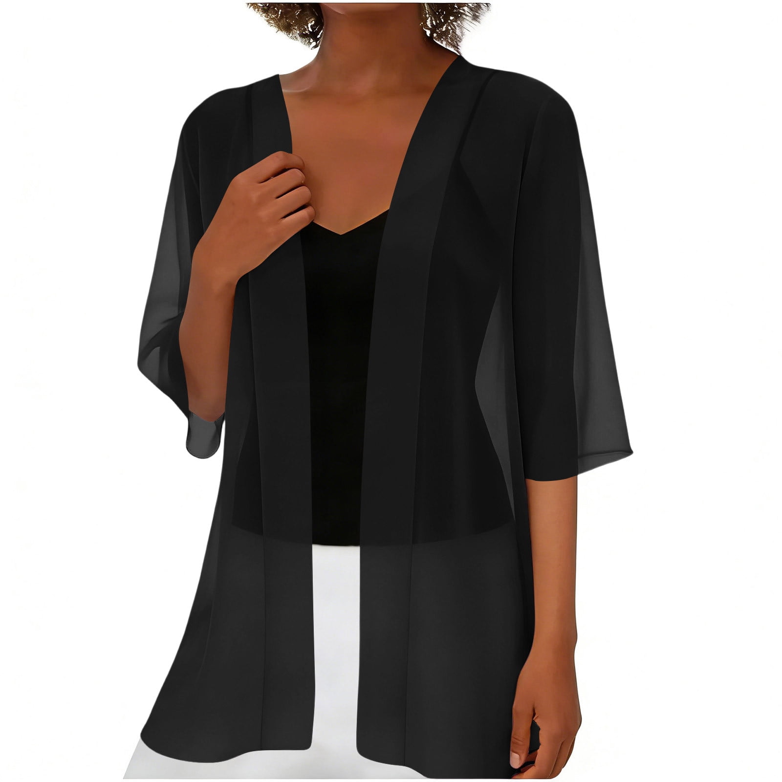 Summer Cardigan Womens Sheer Chiffon Cardigan Short Sleeve Open