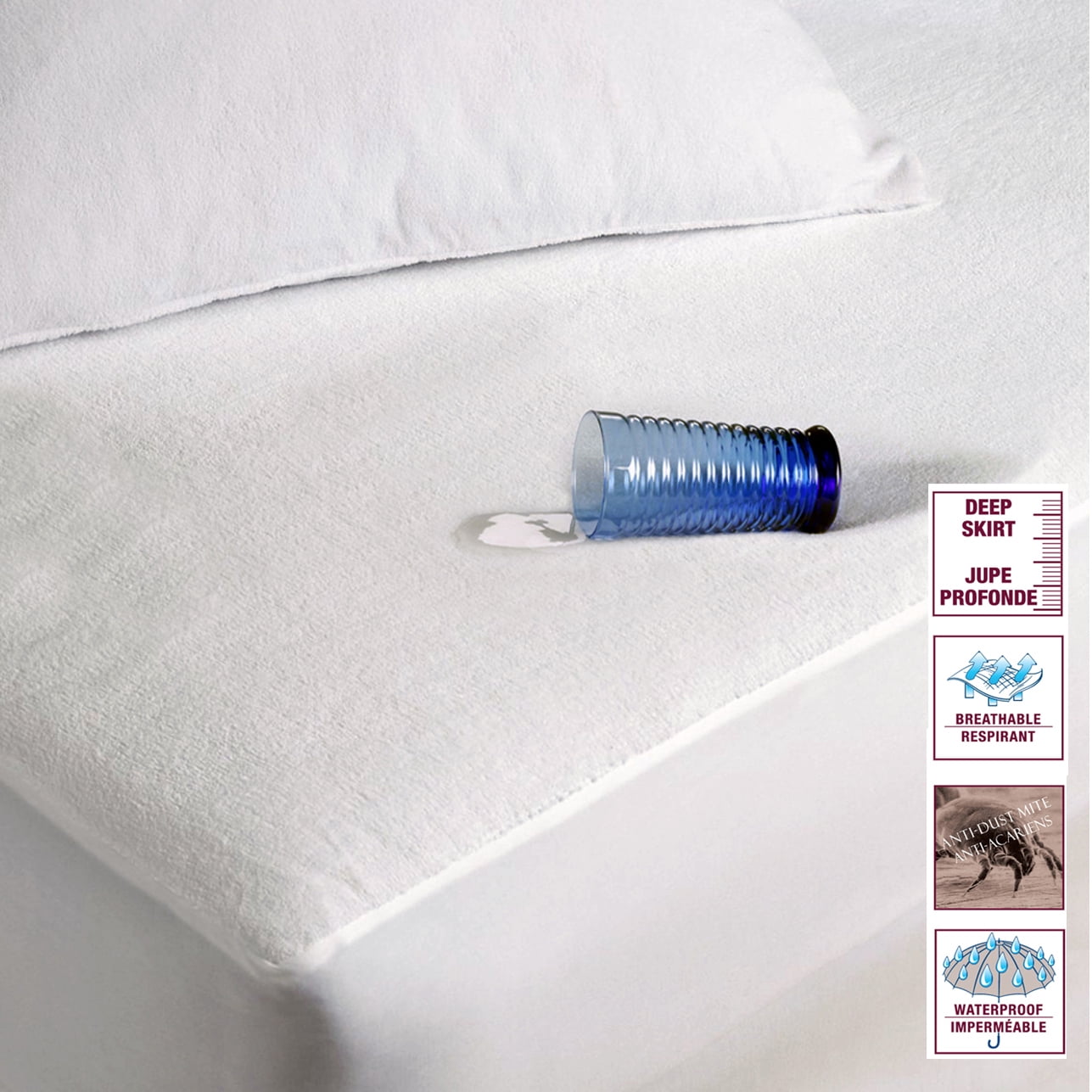 Waterproof Mattress Protector, Terry Cotton, Fitted Elastic sides to grip under mattress