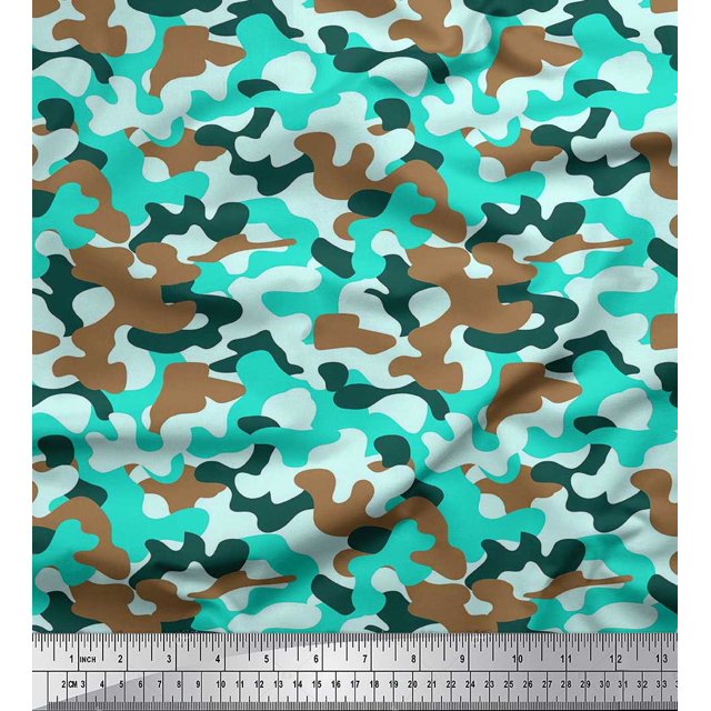 Soimoi polyester Crepe Fabric Two Tone Camouflage Printed Craft Fabric by the Yard 42 Inch Wide