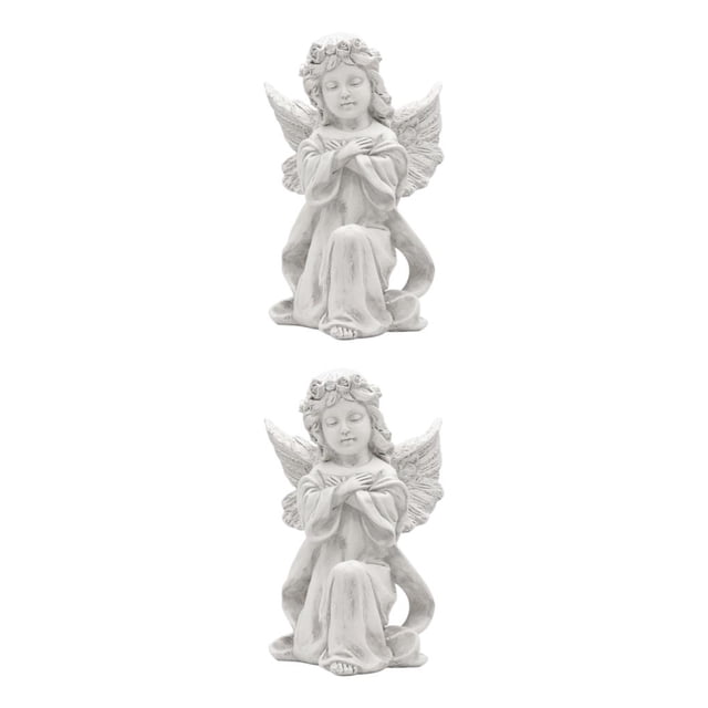 Maytalsory Resin White Angel Statue Elegant Desktop Decor Collection Window Props for Christmas prayer hold hands 2Set