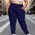 thumbnail image 2 of Women's Plus Size Pants High Waisted Drawstring Solid Color Sweatpants Elastic Taper Leg Lounge Joggers Pant Dark Blue XL, 2 of 6